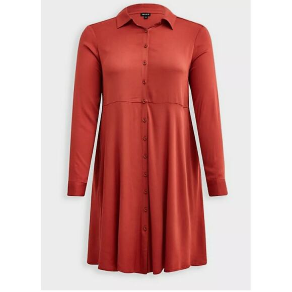 Torrid Red Shirt Dress Sz 0X Collared Button Front  Plus Size Long Sleeve NWT - Picture 1 of 11